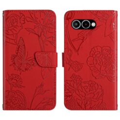 Kryty na mobil | Peňaženkové puzdro Embossing Pattern Motýľ a ruže červené – T Phone 3 | Kryty na mobil