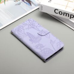 Kryty na mobil | Peňaženkové puzdro Embossing Pattern Motýľ a ruže fialové – T Phone 3 | Kryty na mobil