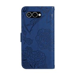 Kryty na mobil | Peňaženkové puzdro Embossing Pattern Motýľ a ruže modré – T Phone 3 | Kryty na mobil
