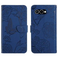 Kryty na mobil | Peňaženkové puzdro Embossing Pattern Motýľ a ruže modré – T Phone 3 | Kryty na mobil