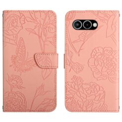 Kryty na mobil | Peňaženkové puzdro Embossing Pattern Motýľ a ruže ružové – T Phone 3 | Kryty na mobil
