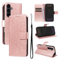 Kryty na mobil | Peňaženkové puzdro Embossing Pattern Slnečnica bledoružové – Samsung Galaxy S25 FE | Kryty na mobil