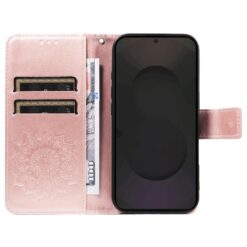 Kryty na mobil | Peňaženkové puzdro Embossing Pattern Slnečnica bledoružové – Samsung Galaxy S25 FE | Kryty na mobil
