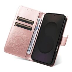 Kryty na mobil | Peňaženkové puzdro Embossing Pattern Slnečnica bledoružové – Samsung Galaxy S25 FE | Kryty na mobil