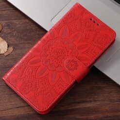 Peňaženkové puzdro Embossing Pattern Slnečnica červené – Xiaomi 15T | Kryty na mobil Kryty na mobil | Peňaženkové puzdro Embossing Pattern Slnečnica červené – Xiaomi 15T | Kryty na mobil