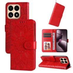 Peňaženkové puzdro Embossing Pattern Slnečnica červené – Xiaomi 15T | Kryty na mobil Kryty na mobil | Peňaženkové puzdro Embossing Pattern Slnečnica červené – Xiaomi 15T | Kryty na mobil