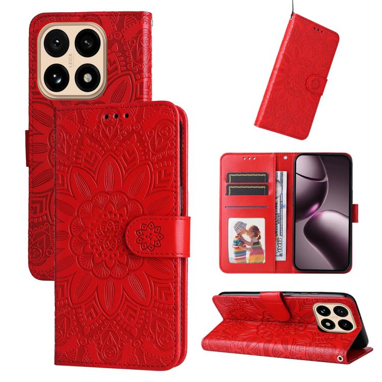 Peňaženkové puzdro Embossing Pattern Slnečnica červené – Xiaomi 15T | Kryty na mobil Kryty na mobil | Peňaženkové puzdro Embossing Pattern Slnečnica červené – Xiaomi 15T | Kryty na mobil