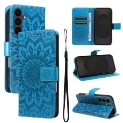 Kryty na mobil | Peňaženkové puzdro Embossing Pattern Slnečnica modré – Samsung Galaxy S25 FE | Kryty na mobil