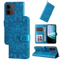 Kryty na mobil | Peňaženkové puzdro Embossing Pattern Slnečnica modré – Xiaomi Poco C85 | Kryty na mobil