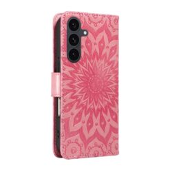 Kryty na mobil | Peňaženkové puzdro Embossing Pattern Slnečnica tmavoružové – Samsung Galaxy S25 FE | Kryty na mobil