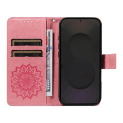 Kryty na mobil | Peňaženkové puzdro Embossing Pattern Slnečnica tmavoružové – Samsung Galaxy S25 FE | Kryty na mobil