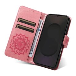Kryty na mobil | Peňaženkové puzdro Embossing Pattern Slnečnica tmavoružové – Samsung Galaxy S25 FE | Kryty na mobil