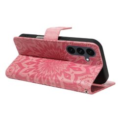 Kryty na mobil | Peňaženkové puzdro Embossing Pattern Slnečnica tmavoružové – Samsung Galaxy S25 FE | Kryty na mobil