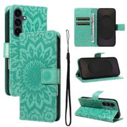 Peňaženkové puzdro Embossing Pattern Slnečnica zelené – Samsung Galaxy S25 FE | Kryty na mobil Kryty na mobil | Peňaženkové puzdro Embossing Pattern Slnečnica zelené – Samsung Galaxy S25 FE | Kryty na mobil