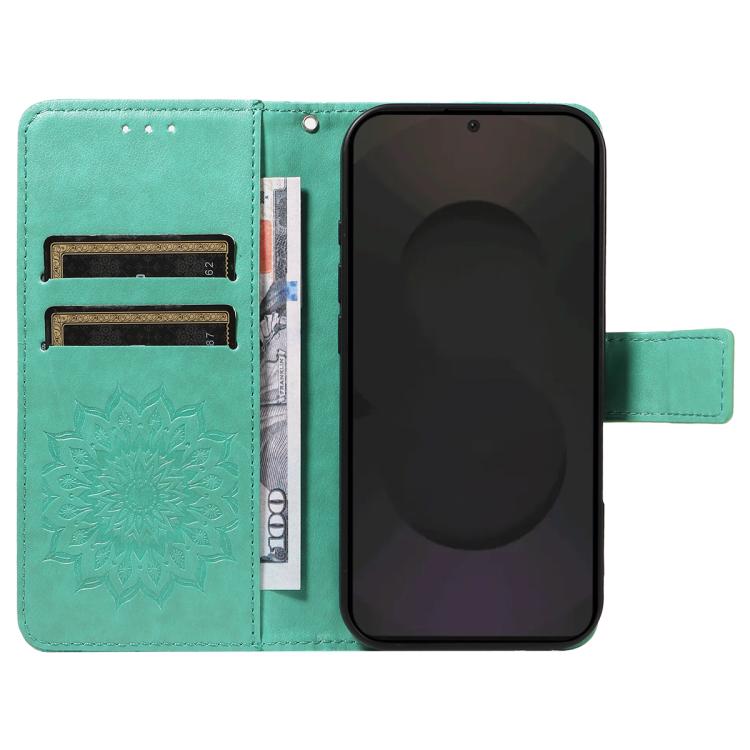Peňaženkové puzdro Embossing Pattern Slnečnica zelené – Samsung Galaxy S25 FE | Kryty na mobil Kryty na mobil | Peňaženkové puzdro Embossing Pattern Slnečnica zelené – Samsung Galaxy S25 FE | Kryty na mobil