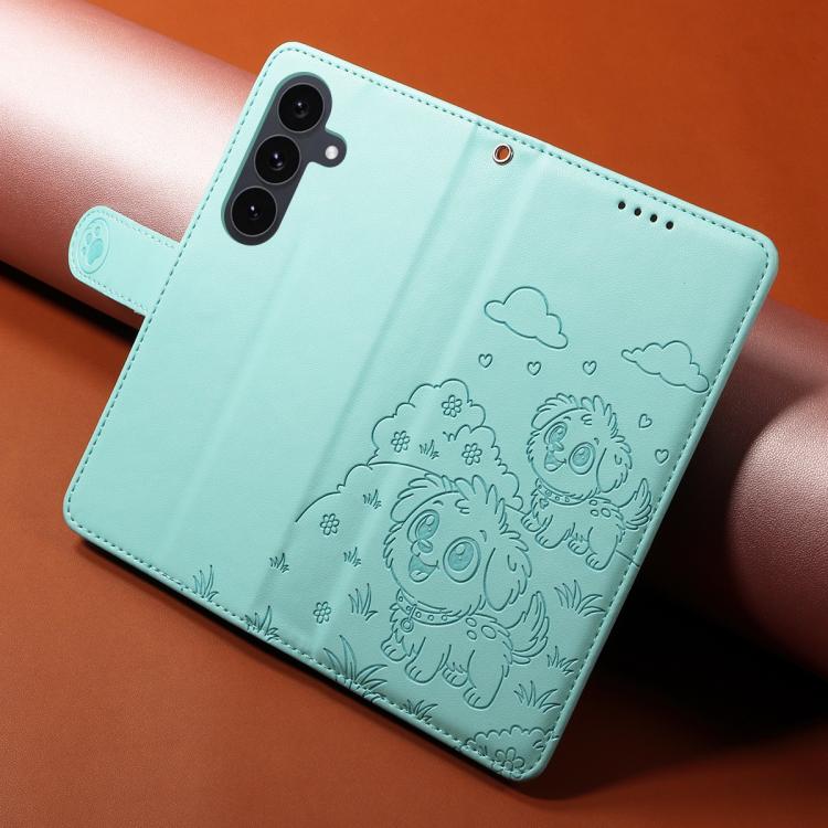 Peňaženkové puzdro Embossing Pattern Šteniatko zelené – Samsung Galaxy S25 FE | Kryty na mobil Kryty na mobil | Peňaženkové puzdro Embossing Pattern Šteniatko zelené – Samsung Galaxy S25 FE | Kryty na mobil