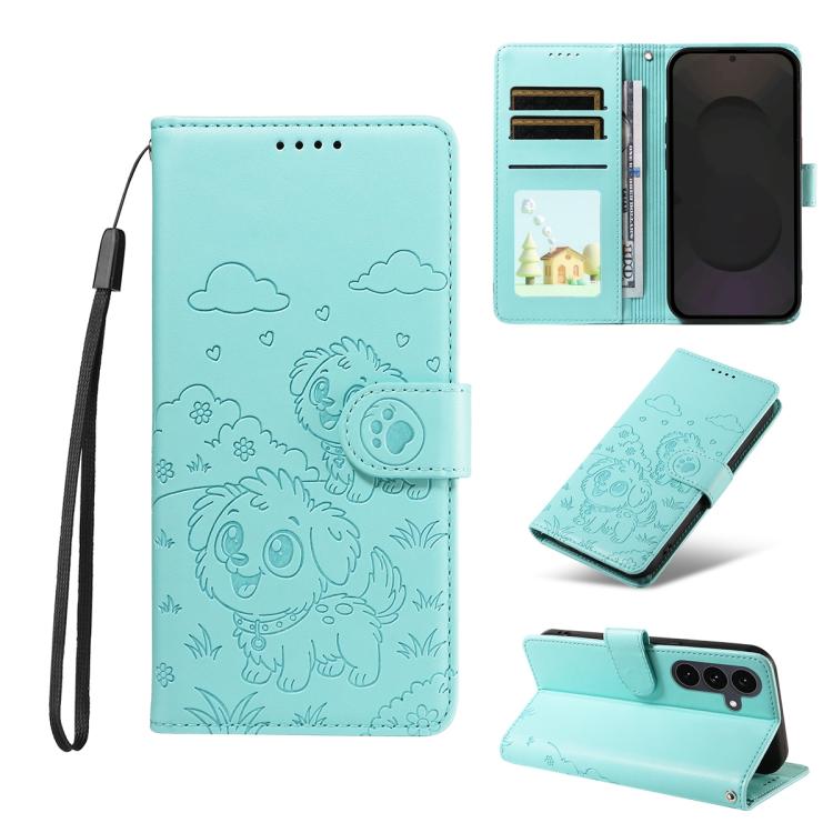 Peňaženkové puzdro Embossing Pattern Šteniatko zelené – Samsung Galaxy S25 FE | Kryty na mobil Kryty na mobil | Peňaženkové puzdro Embossing Pattern Šteniatko zelené – Samsung Galaxy S25 FE | Kryty na mobil