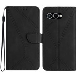Kryty na mobil | Peňaženkové puzdro Embossing Pattern Stitchy case čierne – T Phone 3 | Kryty na mobil