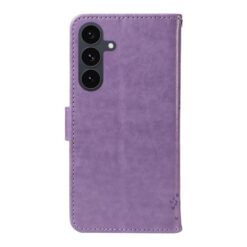 Peňaženkové puzdro Embossing Pattern Strom a mačka fialové – Samsung Galaxy S25 FE | Kryty na mobil Kryty na mobil | Peňaženkové puzdro Embossing Pattern Strom a mačka fialové – Samsung Galaxy S25 FE | Kryty na mobil