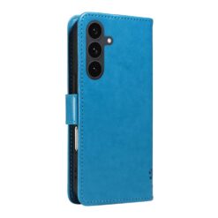 Kryty na mobil | Peňaženkové puzdro Embossing Pattern Strom a mačka modré – Samsung Galaxy S25 FE | Kryty na mobil