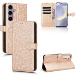 Kryty na mobil | Peňaženkové puzdro Honeycomb Dot Texture Case zlaté – Samsung Galaxy S25 FE | Kryty na mobil