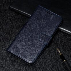 Kryty na mobil | Peňaženkové puzdro Embossing Pattern Kvety tmavomodré – T Phone 3 Pro | Kryty na mobil