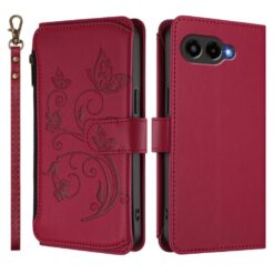 Kryty na mobil | Peňaženkové puzdro Embossing Pattern Motýle bordové – T Phone 3 | Kryty na mobil
