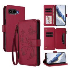 Kryty na mobil | Peňaženkové puzdro Embossing Pattern Motýle bordové – T Phone 3 | Kryty na mobil