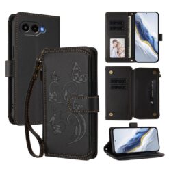 Kryty na mobil | Peňaženkové puzdro Embossing Pattern Motýle čierne – T Phone 3 | Kryty na mobil