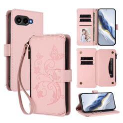 Kryty na mobil | Peňaženkové puzdro Embossing Pattern Motýle ružové – T Phone 3 | Kryty na mobil