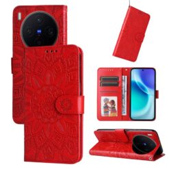 Kryty na mobil | Peňaženkové puzdro Embossing Pattern Slnečnica červené – Vivo X300 | Kryty na mobil