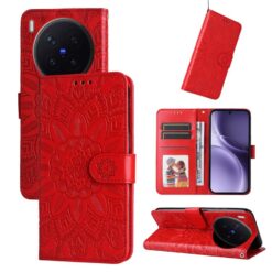 Kryty na mobil | Peňaženkové puzdro Embossing Pattern Slnečnica červené – Vivo X300 Pro | Kryty na mobil