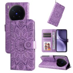 Kryty na mobil | Peňaženkové puzdro Embossing Pattern Slnečnica fialové – Vivo X300 Pro | Kryty na mobil