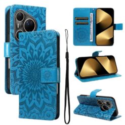 Kryty na mobil | Peňaženkové puzdro Embossing Pattern Slnečnica modré – Huawei Pura 80 Ultra | Kryty na mobil