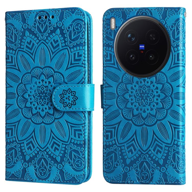 Peňaženkové puzdro Embossing Pattern Slnečnica modré – Vivo X300 Pro | Kryty na mobil Kryty na mobil | Peňaženkové puzdro Embossing Pattern Slnečnica modré – Vivo X300 Pro | Kryty na mobil