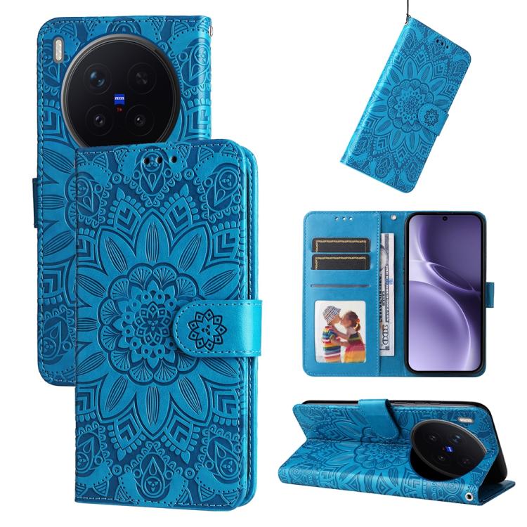 Peňaženkové puzdro Embossing Pattern Slnečnica modré – Vivo X300 Pro | Kryty na mobil Kryty na mobil | Peňaženkové puzdro Embossing Pattern Slnečnica modré – Vivo X300 Pro | Kryty na mobil