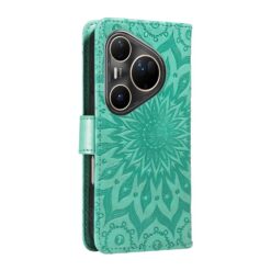 Kryty na mobil | Peňaženkové puzdro Embossing Pattern Slnečnica zelené – Huawei Pura 80 Ultra | Kryty na mobil