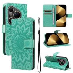 Kryty na mobil | Peňaženkové puzdro Embossing Pattern Slnečnica zelené – Huawei Pura 80 Ultra | Kryty na mobil