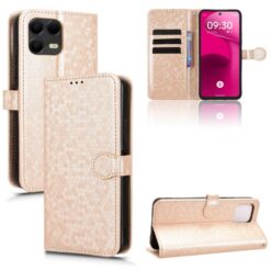 Kryty na mobil | Peňaženkové puzdro Honeycomb Dot Texture Case zlaté – T Phone 3 Pro | Kryty na mobil