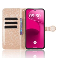 Kryty na mobil | Peňaženkové puzdro Honeycomb Dot Texture Case zlaté – T Phone 3 Pro | Kryty na mobil