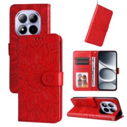 Kryty na mobil | Peňaženkové puzdro Embossing Pattern Slnečnica červené – Xiaomi Redmi Note 15 Pro 4G | Kryty na mobil