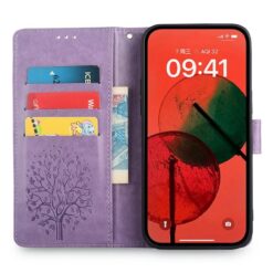 Peňaženkové puzdro Embossing Pattern Strom fialové – Realme GT 8 Pro | Kryty na mobil Kryty na mobil | Peňaženkové puzdro Embossing Pattern Strom fialové – Realme GT 8 Pro | Kryty na mobil
