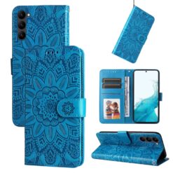 Kryty na mobil | Peňaženkové puzdro Embossing Pattern Slnečnica modré – Samsung Galaxy S23 | Kryty na mobil