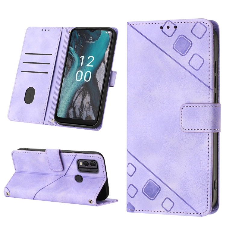 Peňaženkové puzdro Embossing Pattern Square fialové – Nokia C22 | Kryty na mobil Kryty na mobil | Peňaženkové puzdro Embossing Pattern Square fialové – Nokia C22 | Kryty na mobil
