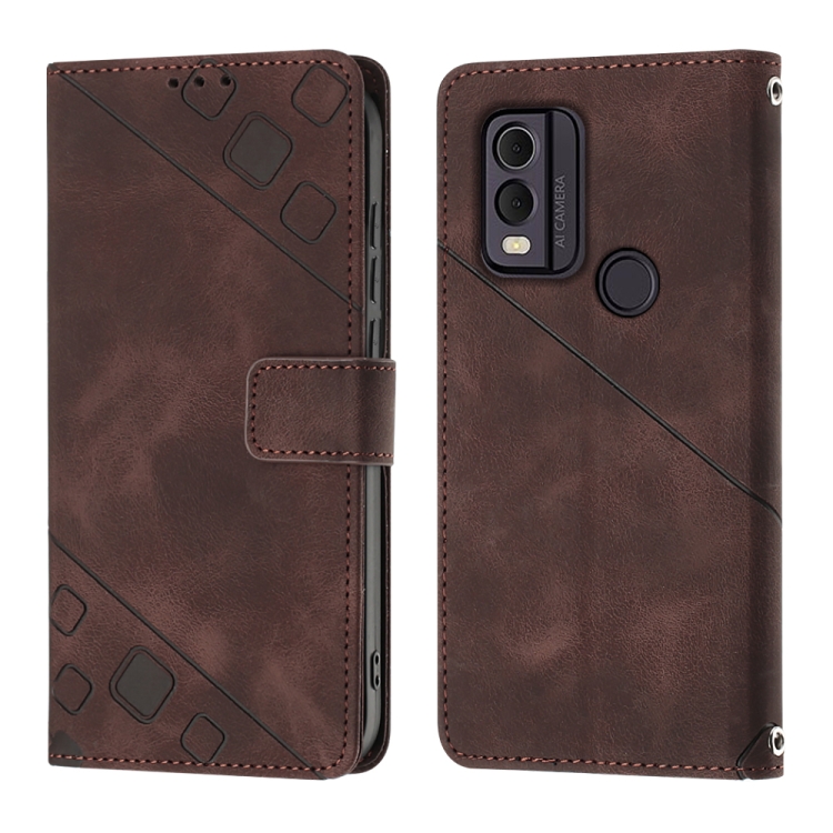 Peňaženkové puzdro Embossing Pattern Square hnedé – Nokia C22 | Kryty na mobil Kryty na mobil | Peňaženkové puzdro Embossing Pattern Square hnedé – Nokia C22 | Kryty na mobil
