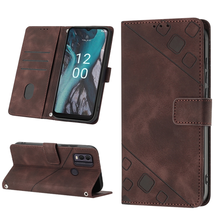 Peňaženkové puzdro Embossing Pattern Square hnedé – Nokia C22 | Kryty na mobil Kryty na mobil | Peňaženkové puzdro Embossing Pattern Square hnedé – Nokia C22 | Kryty na mobil