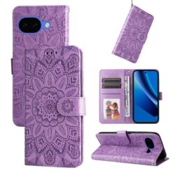 Kryty na mobil | Peňaženkové puzdro Embossing Pattern Slnečnica fialové – Google Pixel 10a | Kryty na mobil