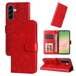 Kryty na mobil | Peňaženkové puzdro Embossing Pattern Slnečnica červené – Samsung Galaxy A57 | Kryty na mobil