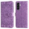 Kryty na mobil | Peňaženkové puzdro Embossing Pattern Slnečnica zelené – Samsung Galaxy A57 | Kryty na mobil
