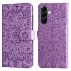 Kryty na mobil | Peňaženkové puzdro Embossing Pattern Slnečnica fialové – Samsung Galaxy A57 | Kryty na mobil